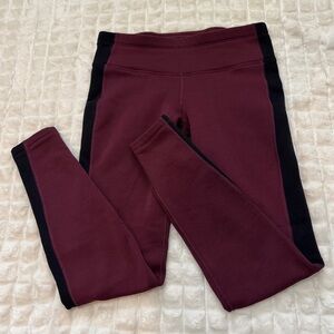 Athleta Small Plum Burgundy Purple Fleece Leggings ~ Warm Base Layer Outdoor
